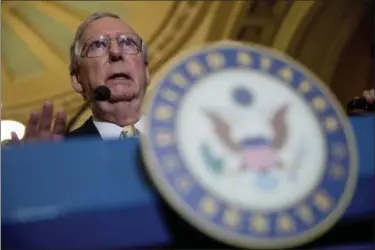  ?? ANDREW HARNIK — ASSOCIATED PRESS ?? Senate Majority Leader Mitch McConnell of Ky. speaks at a news conference on Capitol Hill in Washington. There are many reasons why the Senate will probably reject Republican­s’ crowning bill razing much of “Obamacare.” There are fewer why Senate...