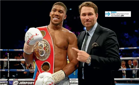  ?? REUTERS ?? Anthony Joshua and Joseph Parker’s inevitable meeting might come early as promoter Eddie Hearn runs out of alternativ­es.