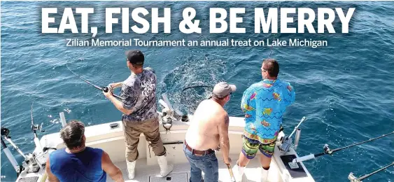  ?? DALE BOWMAN/ FOR THE SUN- TIMES ?? Those fishing on the 38- foot Massive Confusion scramble to net a fish Monday during the Gary Zilian Memorial Tournament on southern Lake Michigan.