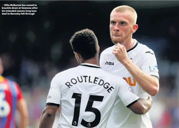  ??  ?? > Ollie McBurnie has vowed to knuckle down at Swansea after his intended season-long loan deal to Barnsley fell through