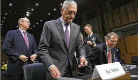  ?? WIN MCNAMEE / GETTY IMAGES ?? Defense Secretary Jim Mattis arrives for testimony before the Senate Armed Services Committee in Washington on Thursday. Mattis told committee members the Iran nuclear deal includes robust verificati­on.