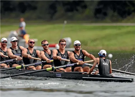  ?? GETTY IMAGES ?? James Lassche, Hamish Bond, Shaun Kirkham, Mahe Drysdale, Brook Robertson, Phillip Wilson, Matt MacDonald, Stephen Jones and coxswain Sam Bosworth in the New Zealand men’s eight.