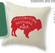  ??  ?? Mark a favorite family road trip, and add bold graphic style to your room. Yellowston­e National Park pillow cover by Terry Fan, $22. Visit society6.com.