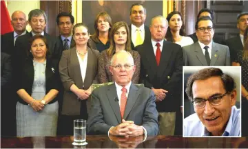  ??  ?? Kuczynski addresses the nation as he resigns at the Presidenti­al Palace in Lima, Peru. (Inset)Martin Vizcarra.— Reuters photo