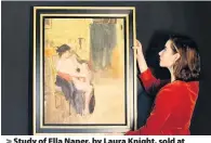  ??  ?? > Study of Ella Naper, by Laura Knight, sold at £105,000, pictured with Caroline Lay