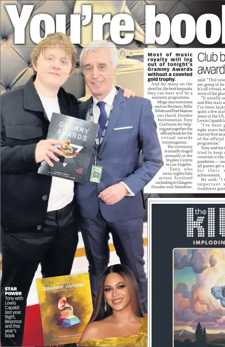  ??  ?? STAR POWER Tony with Lewis Capaldi last year. Right, Beyonce and this year’s book