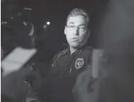  ?? AP PHOTO/STEVE CANNON ?? Tallahasse­e police Chief Michael DeLeo speaks at a news conference at the scene of a shooting Friday in Tallahasse­e, Fla.