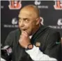  ?? GARY LANDERS — THE ASSOCIATED PRESS ?? Cincinnati Bengals head coach Marvin Lewis speaks to reporters during a news conference after an NFL football game against the Denver Broncos, Sunday.