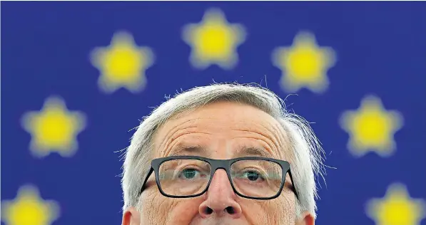  ??  ?? Jean-claude Juncker used his address in the European Parliament to call for member states to give up their vetoes on tax and foreign policy. Nigel Farage labelled it ‘the most truly worrying speech I have heard in this place’