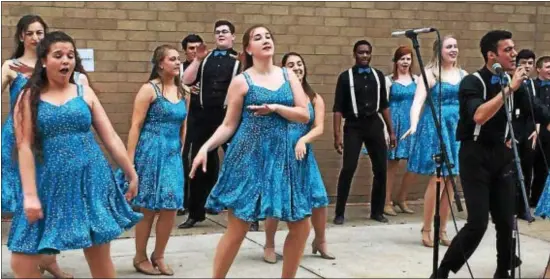  ?? LESLIE KROWCHENKO - DIGITAL FIRST MEDIA ?? The Shooting Stars theatrical group dance to a favorite tune at Saturday’s Brad Schoener Festival in Upper Darby.