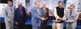  ??  ?? (L-R): Vivek Nair, Chairman - FHRAI Convention Committee; Samuel Matthew, Principal Secretary - Tourism, Govt. of Goa, Dr. Ghassan AIDI, President - IH&RA, B.V. Wanchoo, Governor of Goa, Sahai and Barot during the lighting of the lamp ceremony in the...