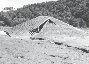  ?? ‘Photo Courtesy of Michael McGarrel’ ?? A house in Kaibarupai, Region 8 fell to the ground in the wake of the floodwater­s.