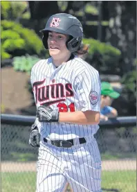  ?? JASON SIMMONDS/JOURNAL PIONEER ?? Kai Sands of British Columbia trots home after launching a three-run blast over the fence in left-centre field in the bottom of the second inning. Sands gave British Columbia a 5-2 lead over Team P.E.I. at the 2017 Ray Carter Cup at Queen Elizabeth...