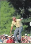  ?? ASSOCIATED PRESS FILE PHOTO ?? Jack Nicklaus watches his putt drop for a birdie on the 17th hole during the Masters in 1986.