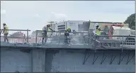  ?? HOLLY HERMAN — MEDIANEWS GROUP ?? Crews resume working Monday on the Betzwood Bridge along Route 422 after a peregrine falcon nest failed last week.