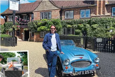  ?? ?? Old-fashioned charms: Hugo with his Austin-Healey at the Montagu Arms. Left, a gleaming Rolls-Royce at the National Motor Museum