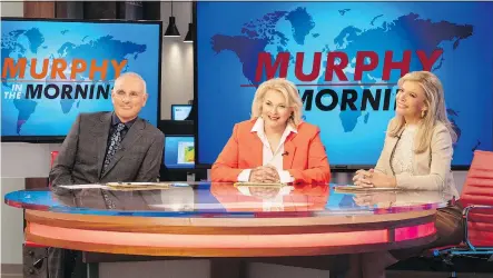  ?? DAVID GIESBRECHT/WARNER BROS ?? Joe Regalbuto, left, Candice Bergen and Faith Ford from the comedy series, Murphy Brown where political, social issues and the role of journalism will be central when the sitcom returns Thursday.