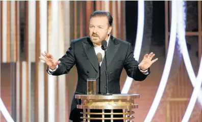  ?? Photo / AP ?? Host Ricky Gervais speaking at the 77th Annual Golden Globe Awards.