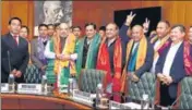  ?? PTI FILE ?? Home minister Amit Shah presides over the signing of a pact between Centre and Bodo representa­tives in New Delhi on January 27.