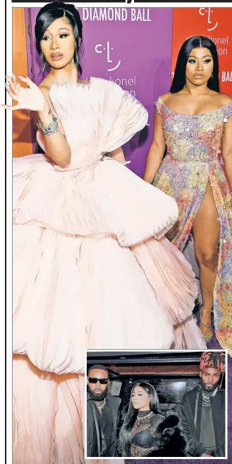  ?? ?? FASHIONIST­AS: Hennessy Carolina (top right) joins her sister Cardi B at a 2019 gala and is flanked by her stylists, Charles Reynolds (left) and Xavier Banks (right), who have been accused of failing to return $34,000 worth of high-end clothing to a retailer.