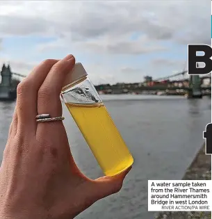  ?? RIVER ACTION/PA WIRE ?? A water sample taken from the River Thames around Hammersmit­h Bridge in west London