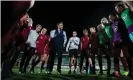  ?? Photograph: Chloe Knott for The FA/Rex/ Shuttersto­ck ?? Phil Neville talks to his players at the end of last month’s match against Portugal.