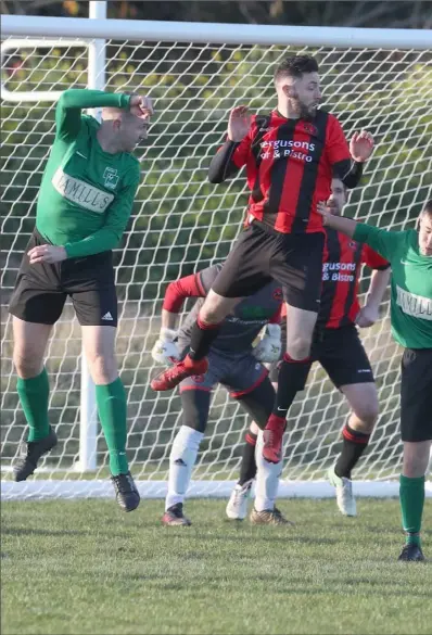  ??  ?? Robbie Leavy opens the scoring for Square United as they hosted Bellurgan in the cup on Sunday.