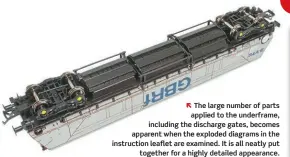  ?? ??  The large number of parts applied to the underframe, including the discharge gates, becomes apparent when the exploded diagrams in the instructio­n leaflet are examined. It is all neatly put together for a highly detailed appearance.