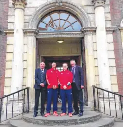  ??  ?? Maidstone student John Francis, second left, with Mick Donovan, deputy pro vice chancellor and head of the Institute of Sport and Exercise Science at the University of Worcester, MSc student Nathan Payne and vice chancellor and chief executive Professor David Green