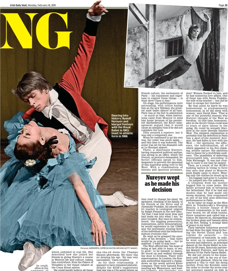  ??  ?? Dancing into history: Rudolf Nureyev and Margot Fonteyn with the Royal Ballet in 1963. Inset: In athletic form in 1966 Pictures: MIRRORPIX; EXPRESS/HULTON ARCHIVE/GETTY IMAGES