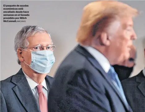  ??  ?? El paquete de ayudas económicas está encallado desde hace semanas en el Senado presidido por Mitch McConnell./ARCHIVO