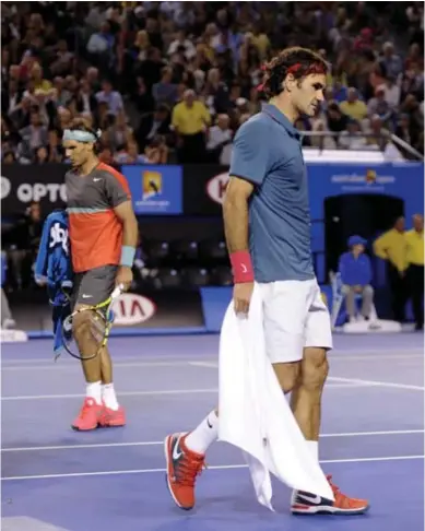  ?? © Andrew Brownbill/ap ?? Rafael Nadal (l.) kan op de Masters nog punten sprokkelen, maar de geblesseer­de Roger Federer dreigt nog dieper weg te zakken.