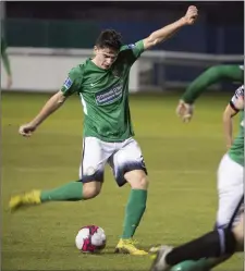  ??  ?? Darragh Noone launches a missile towards the Bohs goal.