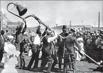  ?? Los Angeles Times library ?? ON APRIL 15, 1906, the first commemorat­ive El Camino Real mission bell was raised near Olvera Street in Los Angeles. The markers emerged through the work of a local activist, backed by the Auto Club.