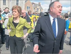  ??  ?? Nicola Sturgeon and Alex Salmond campaignin­g in 2015
