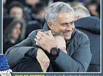  ??  ?? SMILES BETTER Jose hugs Everton’s Sammie Lee