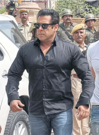  ??  ?? Salman Khan arrives at court last Thursday to hear the verdict in the long-running poaching case against him in Jodhpur.