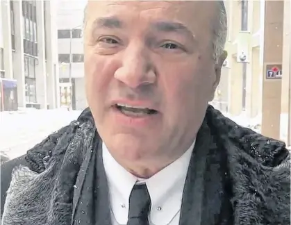  ?? POSTMEDIA ?? Kevin O’Leary speaks about visiting Ottawa in this image taken from video posted to his Facebook page.