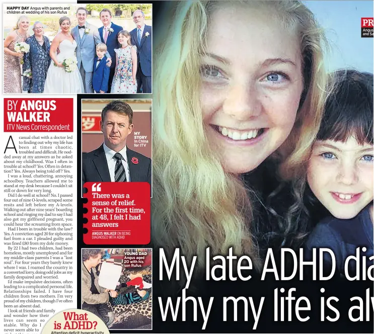  ??  ?? HAPPY DAY Angus with parents and children at wedding of his son Rufus MY STORY In China for ITV YOUNG DAD Angus aged 20 with his son Rufus Angus and Sa