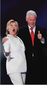  ?? — AFP ?? PHILADELPH­IA: This file photo taken on July 28, 2016 shows Democratic presidenti­al nominee Hillary Clinton and husband former US president Bill Clinton celebrate on the fourth and final night of the Democratic National Convention.