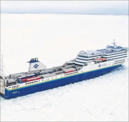  ?? MARINE ATLANTIC PHOTO ?? Marine Atlantic’s ferry Blue Puttee in pack ice in the gulf last winter.