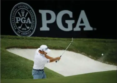  ?? CHARLIE RIEDEL — THE ASSOCIATED PRESS ?? Patrick Cantlay hits onto the 6th green as he practices for the PGA Championsh­ip golf tournament Monday at Bellerive in St. Louis.