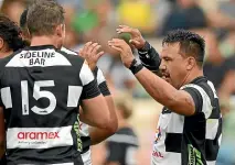  ?? GETTY ?? Hawke’s Bay captain Ash Dixon celebrates a score in his hat-trick of tries yesterday.