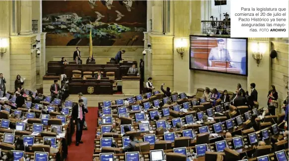  ?? FOTO ARCHIVO ?? Para la legislatur­a que comienza el 20 de julio el Pacto Histórico ya tiene aseguradas las mayorías.