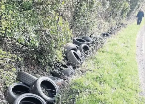  ?? ?? BLIGHT: It is believed the 47 tyres were dumped on a back road near Valleyfiel­d sometime on Sunday.