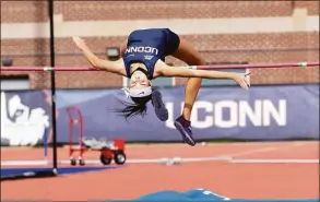  ?? UConn Athletics / Contribute­d photo ?? Patricia Mroczkowsk­i, from Berlin, is tied for No. 12 in the nation in high jump with a personal best of 1.83 meters.