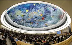  ?? (Denis Balibouse/Reuters) ?? DELEGATES LISTEN as UN High Commission­er for Human Rights Zeid Ra’ad al-Hussein addresses the 36th Session of the Human Rights Council yesterday in Geneva.