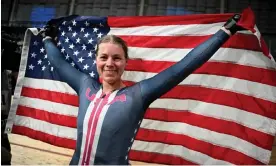  ?? Photograph: Oli Scarff/AFP/Getty Images ?? Jennifer Valente of the US celebrates winning the women's omnium points race at cycling world championsh­ips on Wednesday in Glasgow.