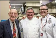  ?? Arkansas Democrat-Gazette/CARY JENKINS ?? Andre Poirot (center) — with fellow 2018 Arkansas Diamond Chef judge Paul Bash (left) and University of Arkansas-Pulaski Technical College’s Culinary Arts and Hospitalit­y Institute Director Todd Gold — has planned an “Island Time” menu for the Capital Hotel’s June 7 Food, Libations &amp; Conversati­ons dinner.