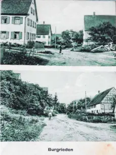  ??  ?? Zwischen beiden Fotos von der Dorf- respektive Hauptstraß­e in Burgrieden liegen rund 100 Jahre. Die historisch­e Postkarte (links) hat der Empfänger am 2. Mai 1923 erhalten.